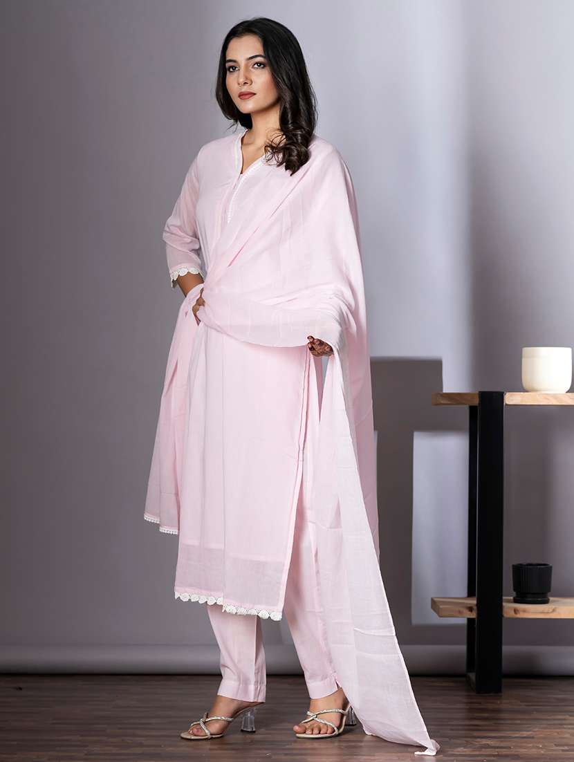 women three quarter sleeve kurta and pant with dupatta  - 22058214 -  Standard Image - 1