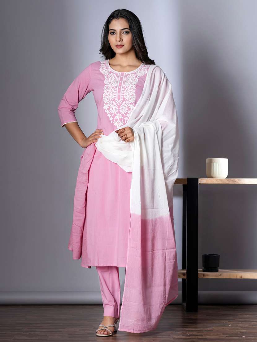 women three quarter sleeve kurta and pant with dupatta 