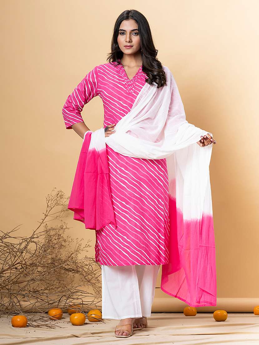 women three quarter sleeve kurta and pant with dupatta  - 22058240 -  Standard Image - 1