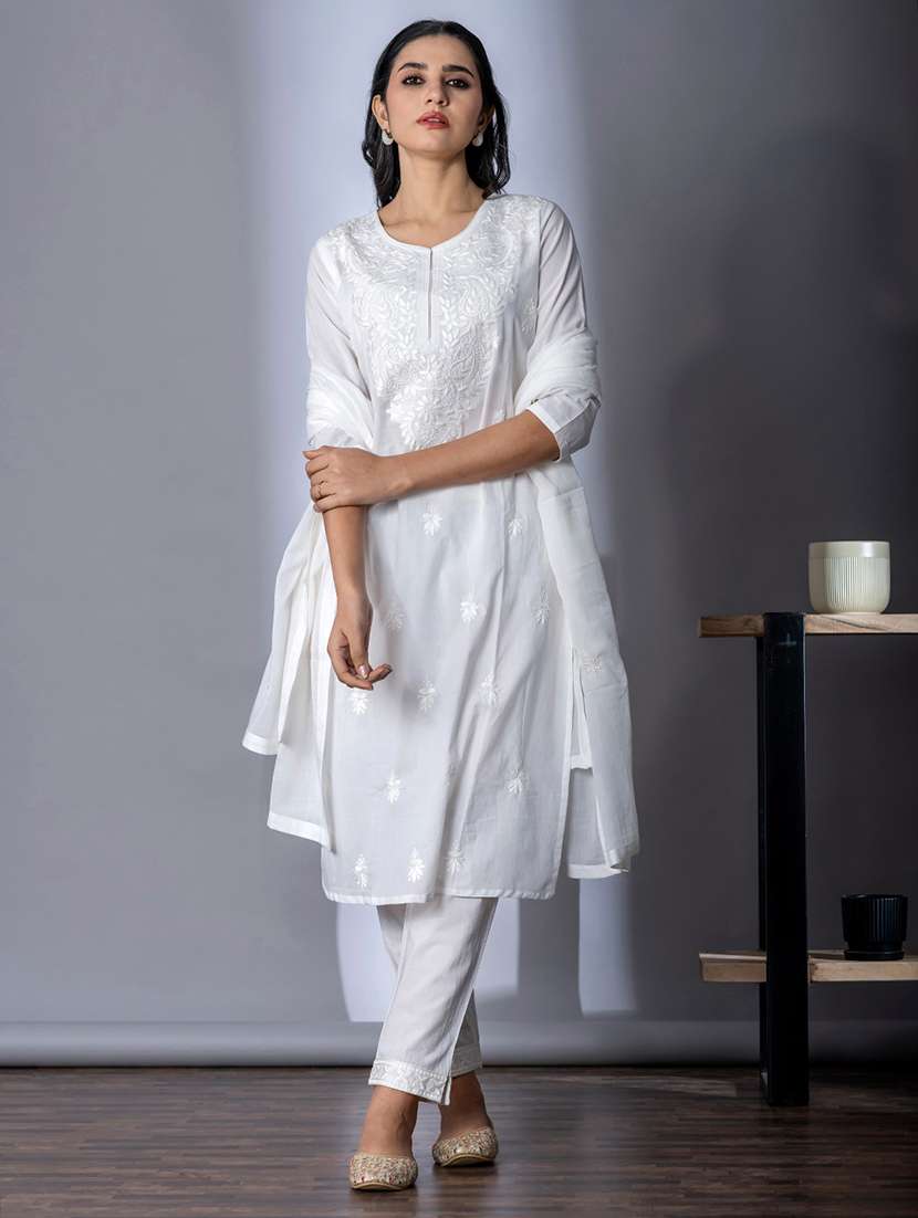 white cotton suit  set - 22058243 -  Standard Image - 1