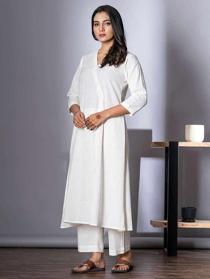 white cotton blend kurta palazzo set - 22058258 - Standard Image - 1