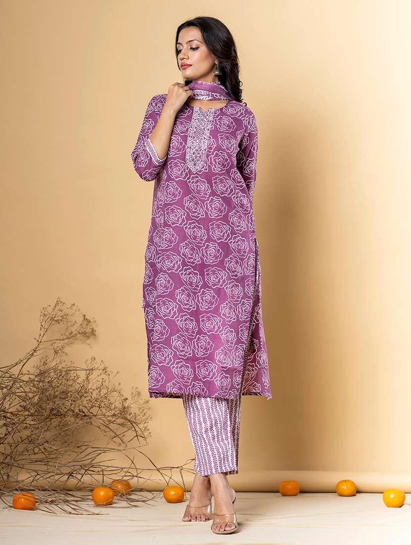 purple cotton blend suit set - 22058260 - Standard Image - 1