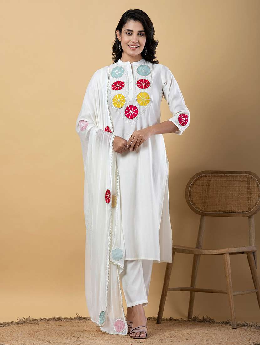 off white silk suit  set