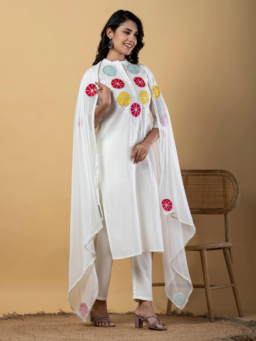 off white silk suit set - 22058282 - Standard Image - 1