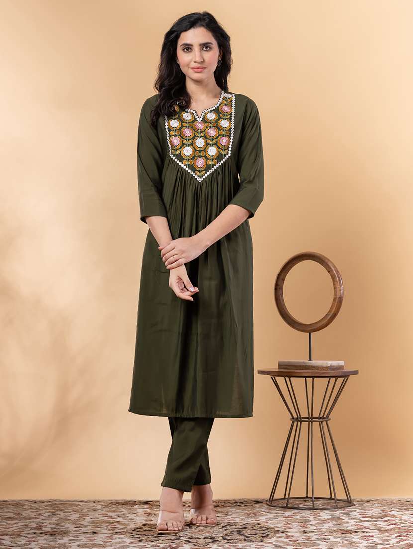 green silk kurta palazzo  set