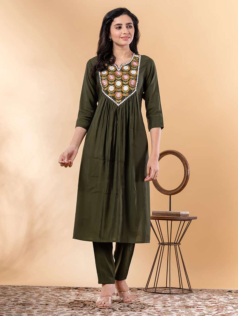 green silk kurta palazzo  set - 22058284 -  Standard Image - 1