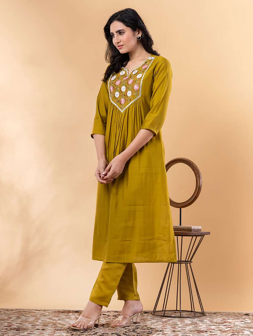 gold silk kurta palazzo  set - 22058285 -  Standard Image - 1