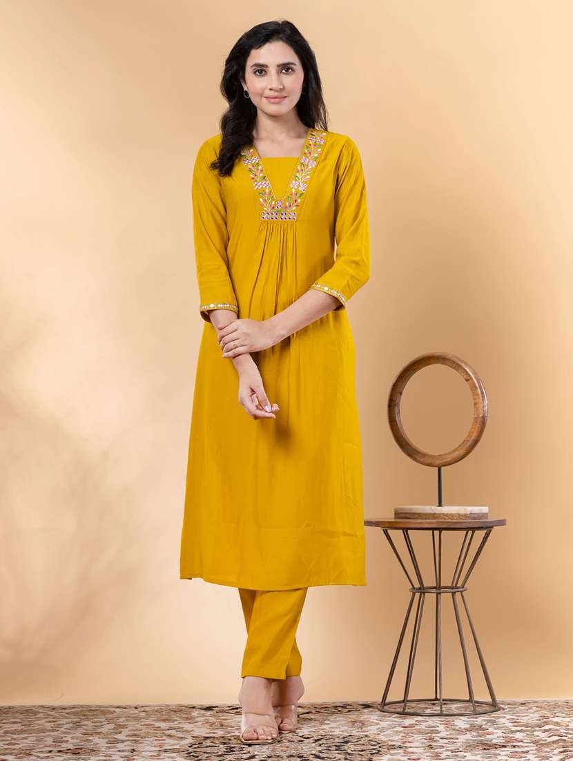 yellow silk kurta palazzo  set - 22058287 -  Standard Image - 1