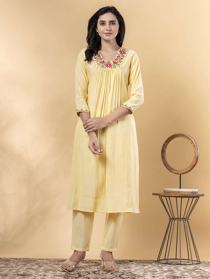 yellow silk kurta palazzo  set - 22058291 -  Standard Image - 1