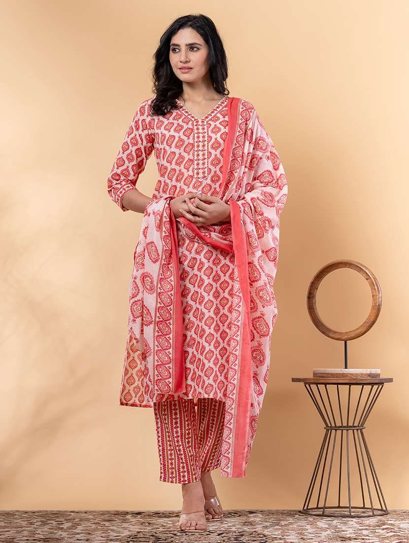 red cotton blend suit  set - 22058314 -  Standard Image - 1