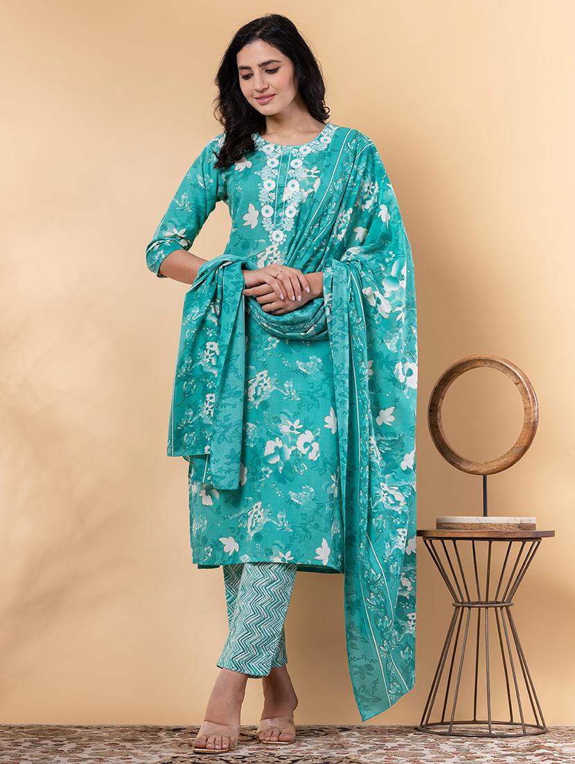 sea green cotton blend suit set - 22058316 - Standard Image - 1
