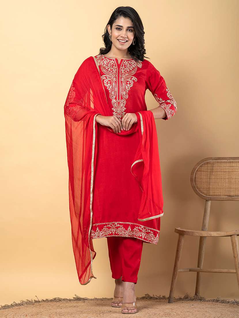 red silk suit  set
