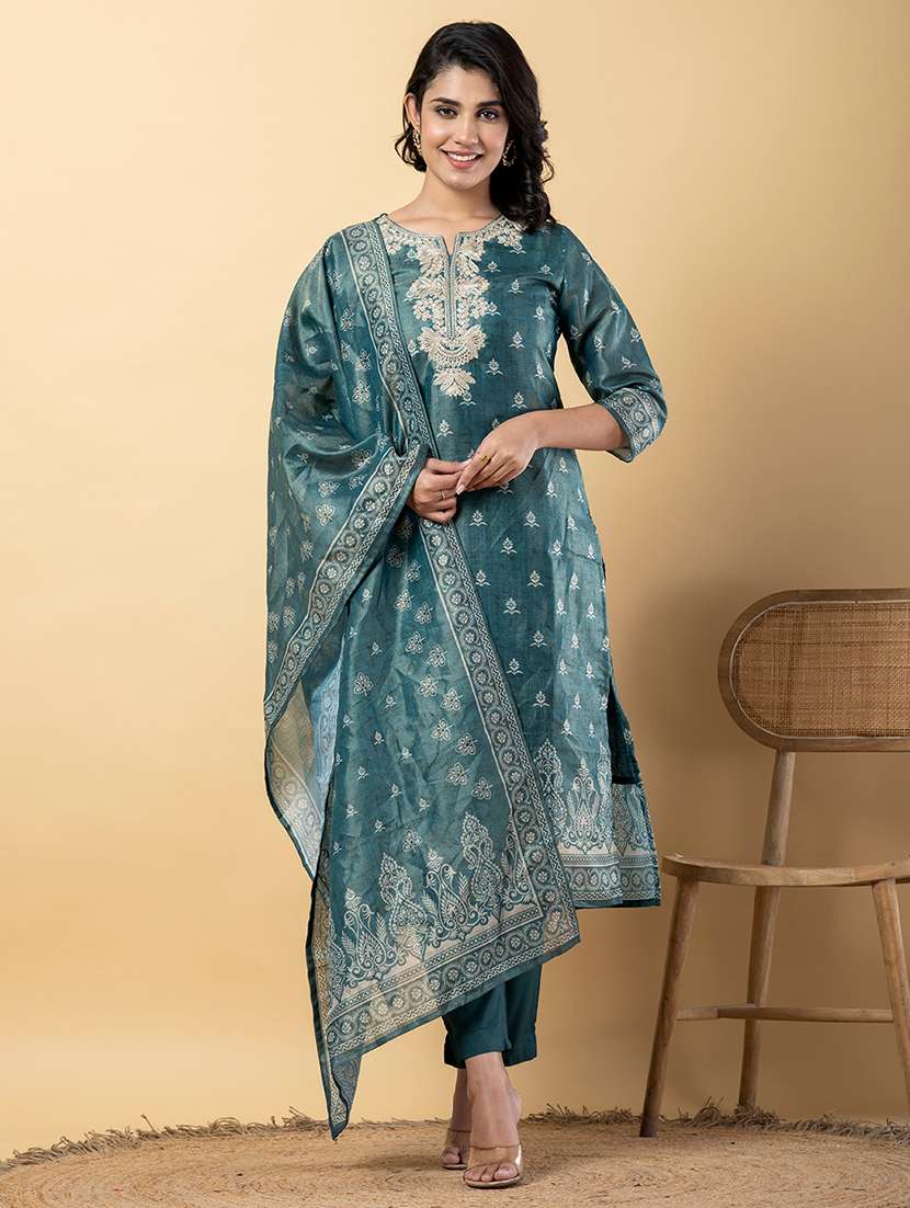 green silk blend suit  set