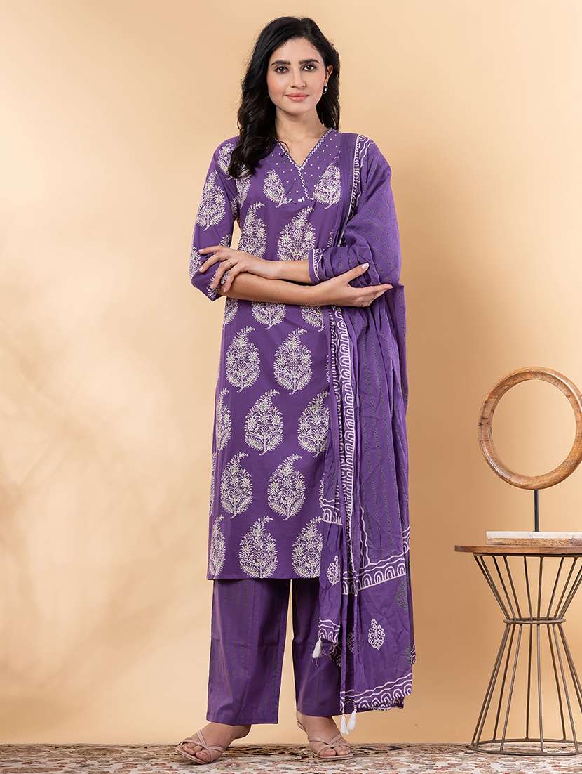 purple cotton suit  set - 22058338 -  Standard Image - 1