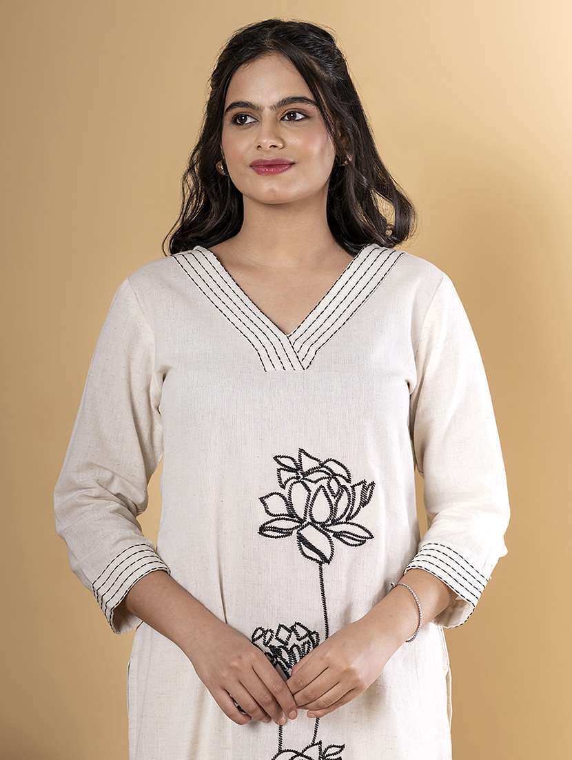 off white cotton blend kurta palazzo  set - 22058353 -  Standard Image - 4