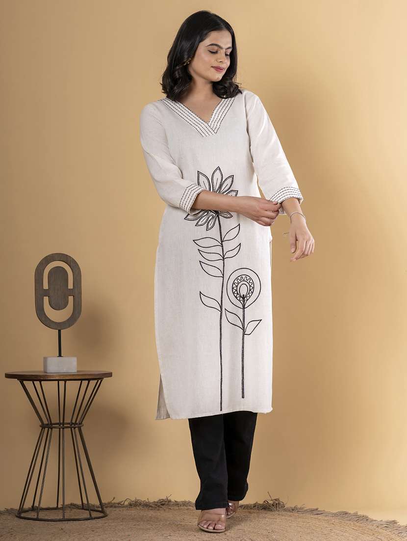 off white cotton blend kurta palazzo set - 22058354 - Standard Image - 1
