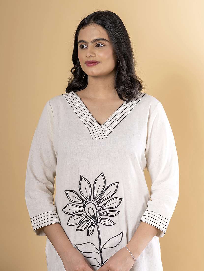 off white cotton blend kurta palazzo set - 22058354 - Standard Image - 4
