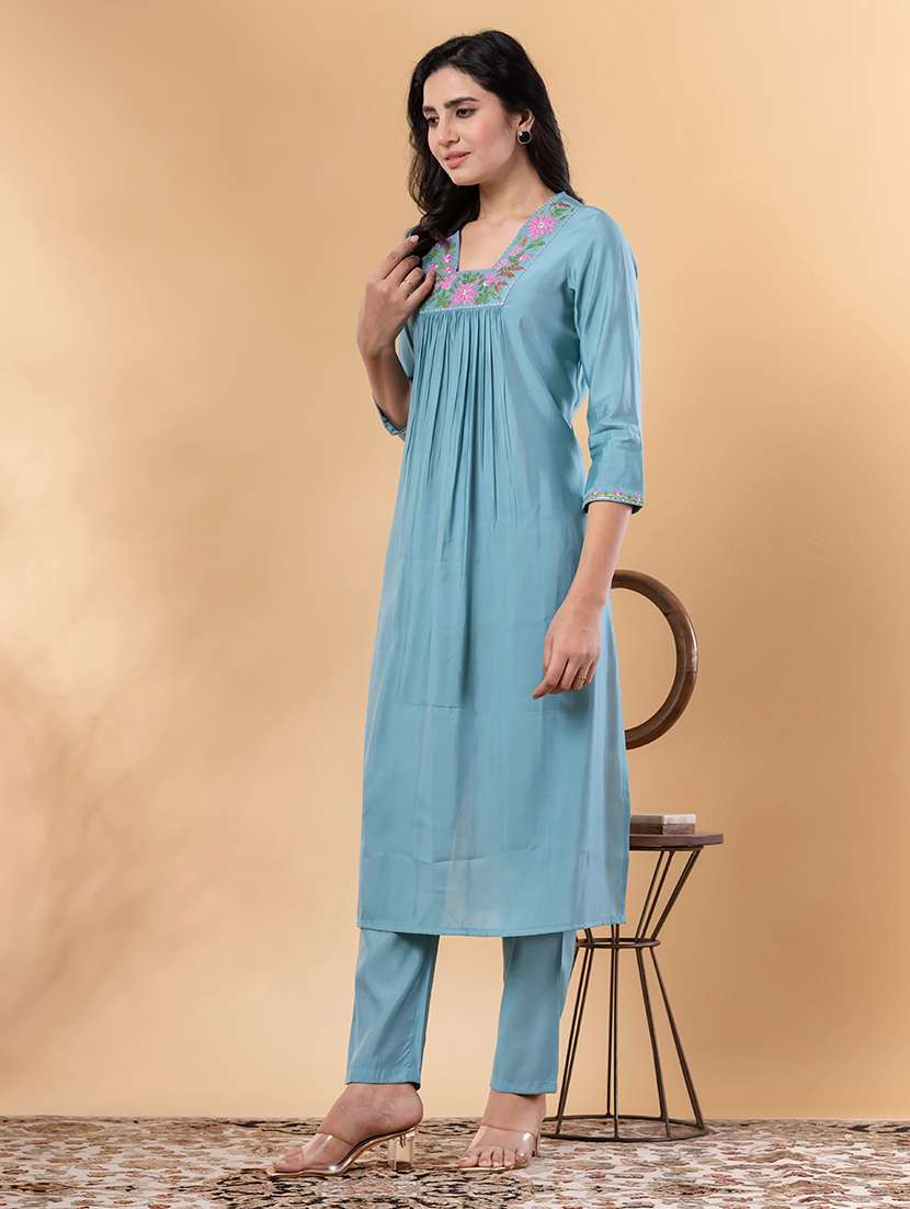 blue silk kurta palazzo  set - 22058366 -  Standard Image - 1
