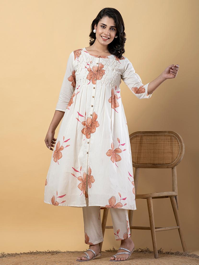 off white cotton kurta palazzo set - 22058367 - Standard Image - 1