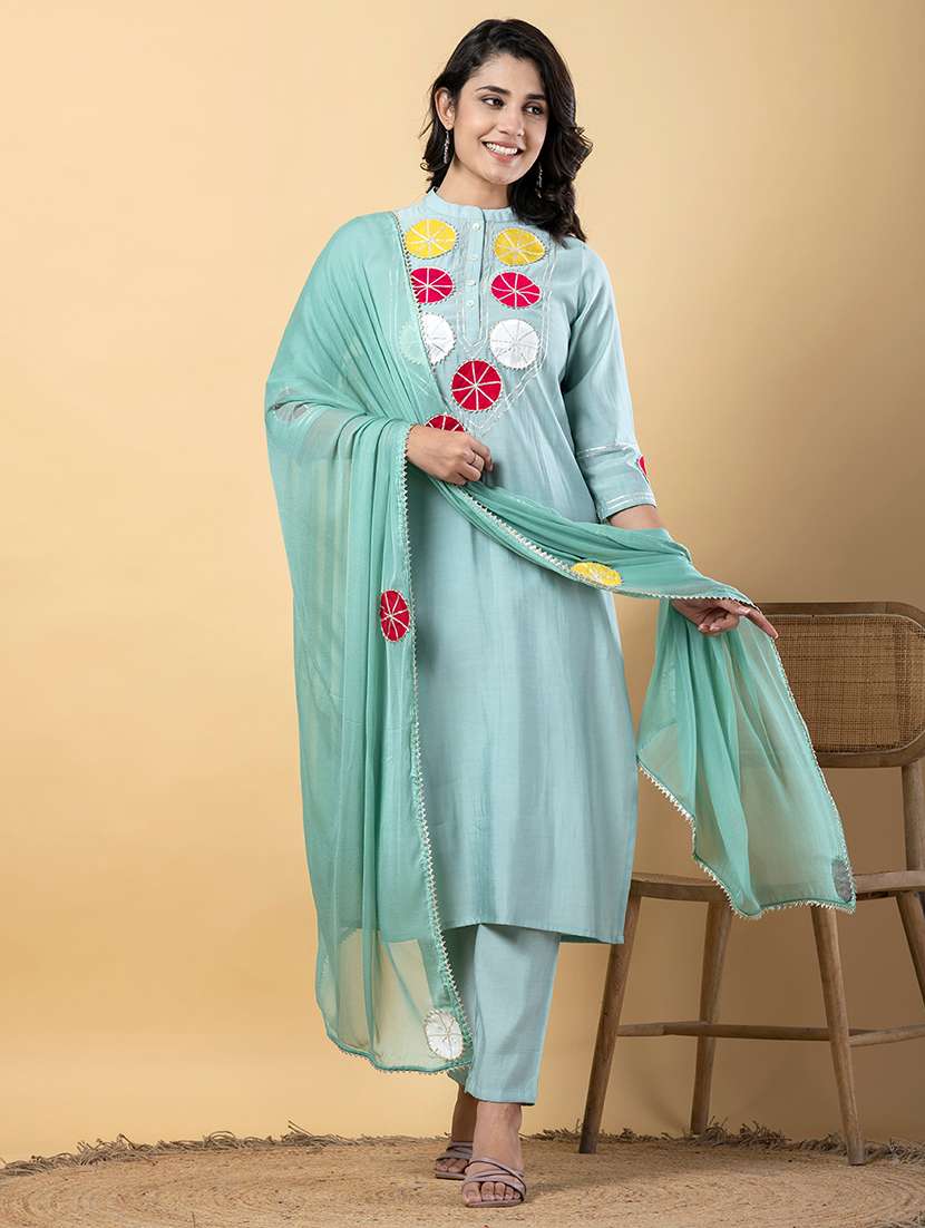 women three quarter sleeve kurta pant with dupatta set - 22058368 -  Zoom Image - 0