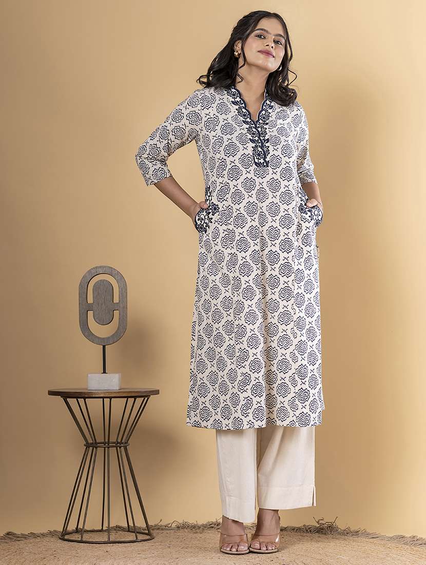blue cotton blend kurta palazzo  set - 22058370 -  Standard Image - 1