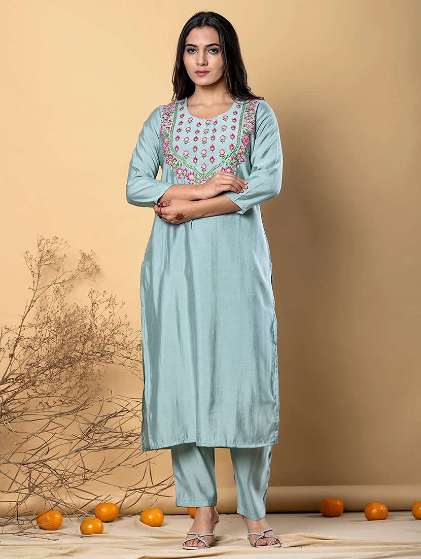 blue silk blend kurta palazzo  set - 22058387 -  Standard Image - 1
