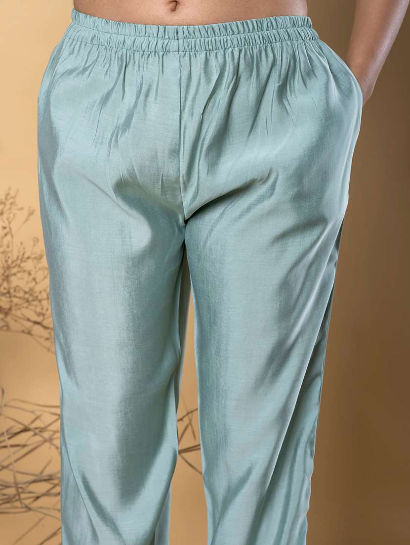 blue silk blend kurta palazzo  set - 22058387 -  Standard Image - 4