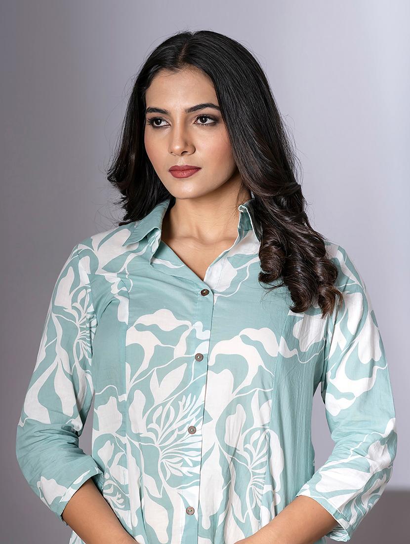 sea green cotton blend kurta palazzo set - 22058390 - Standard Image - 4