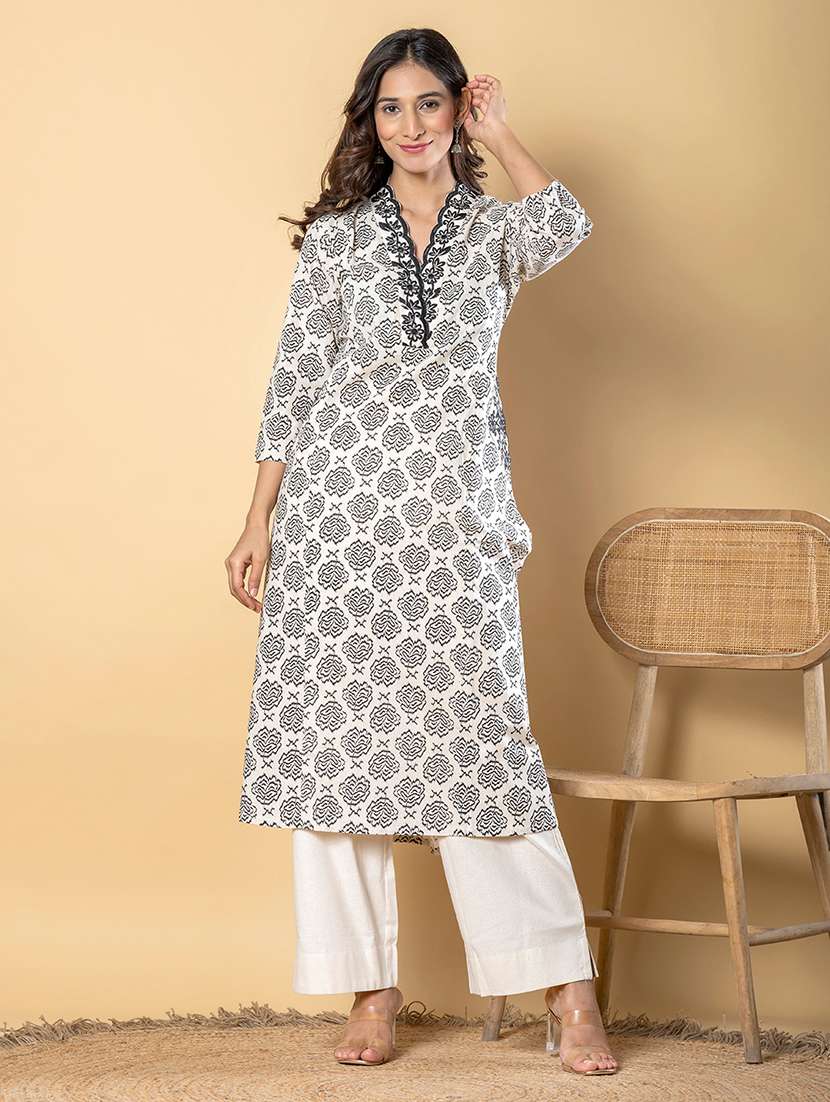 women three quarter sleeve kurta and palazzo set - 22058391 -  Standard Image - 1