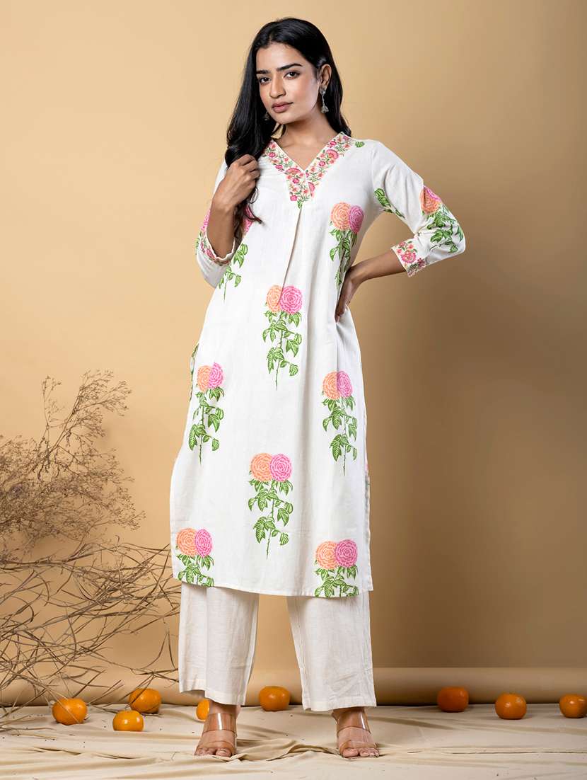 women three quarter sleeve kurta and palazzo set - 22058393 -  Standard Image - 1
