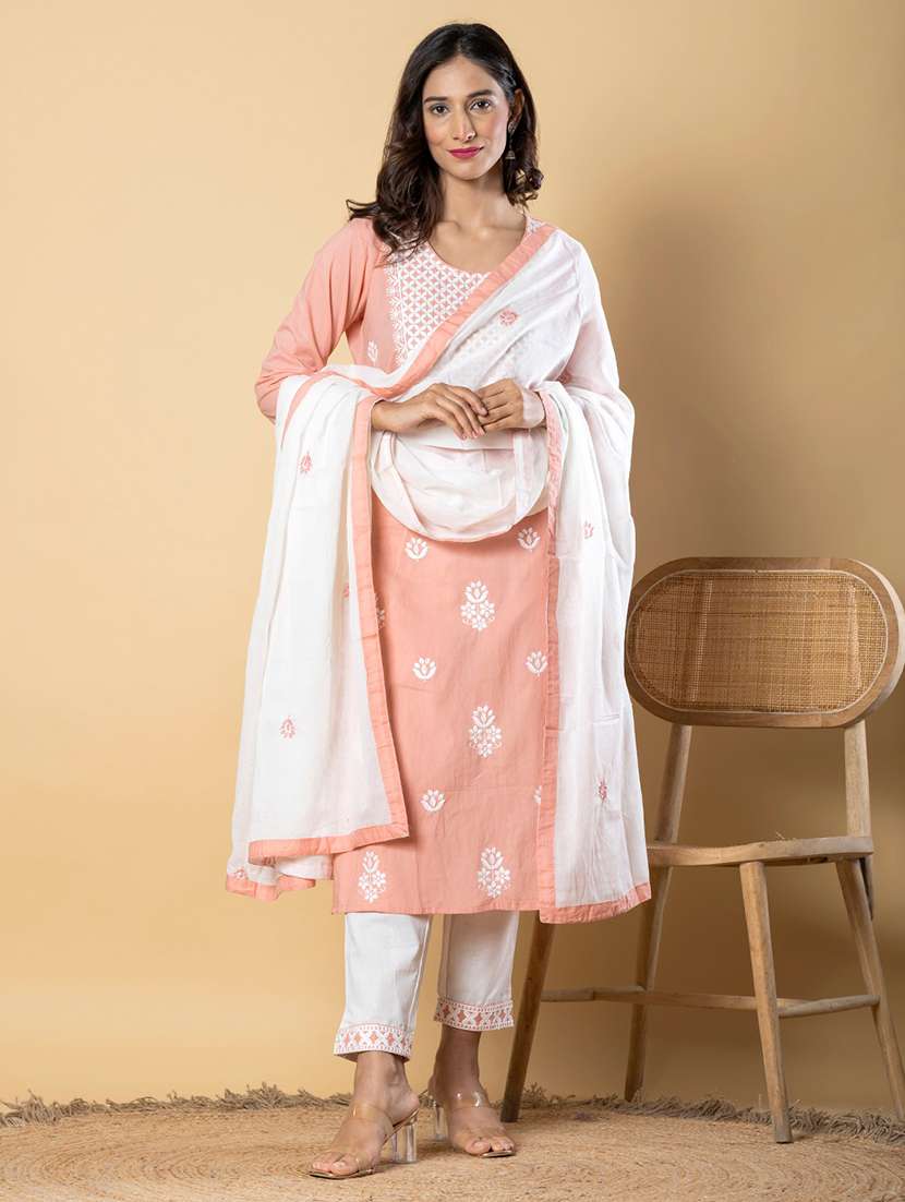 peach cotton blend suit  set - 22058397 -  Standard Image - 1