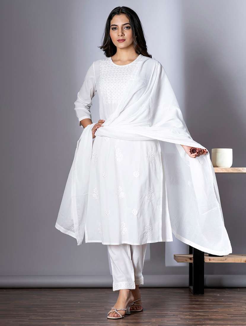 white cotton blend suit  set - 22058400 -  Standard Image - 1