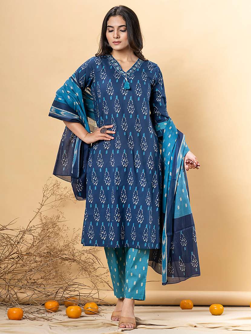 blue cotton blend suit  set - 22058405 -  Standard Image - 1