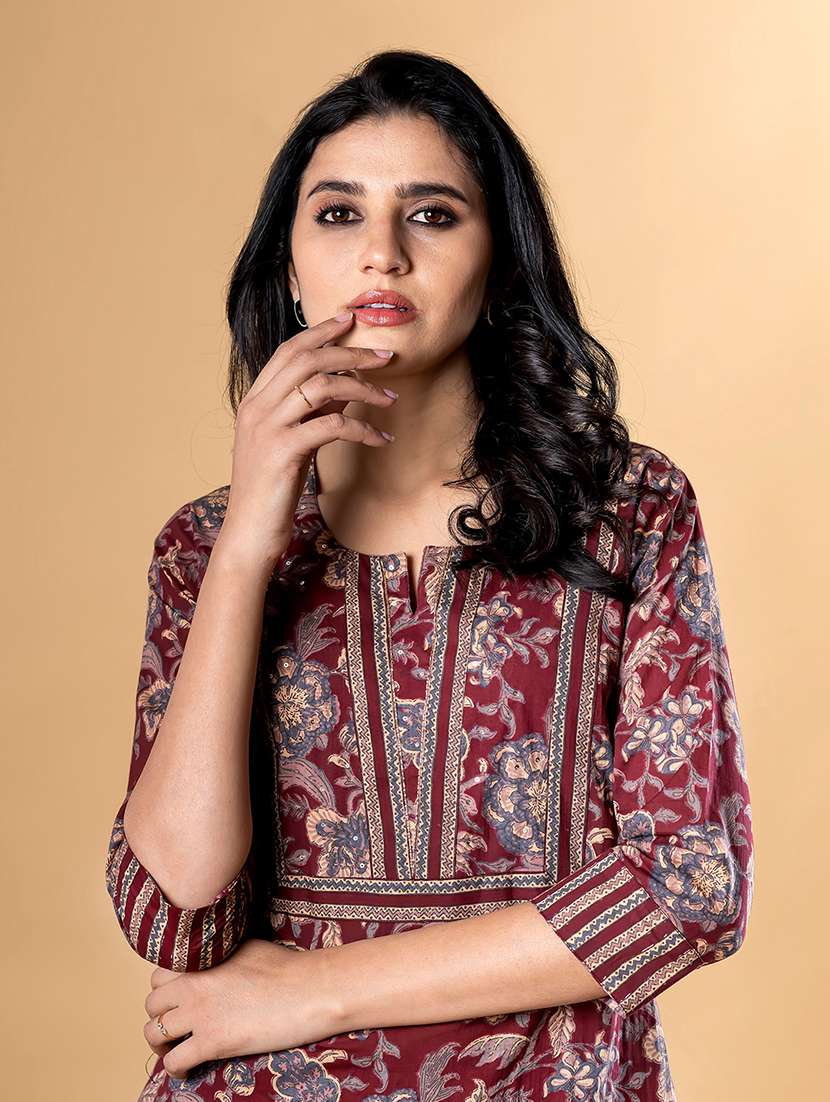 maroon cotton blend kurta palazzo  set - 22058409 -  Standard Image - 4