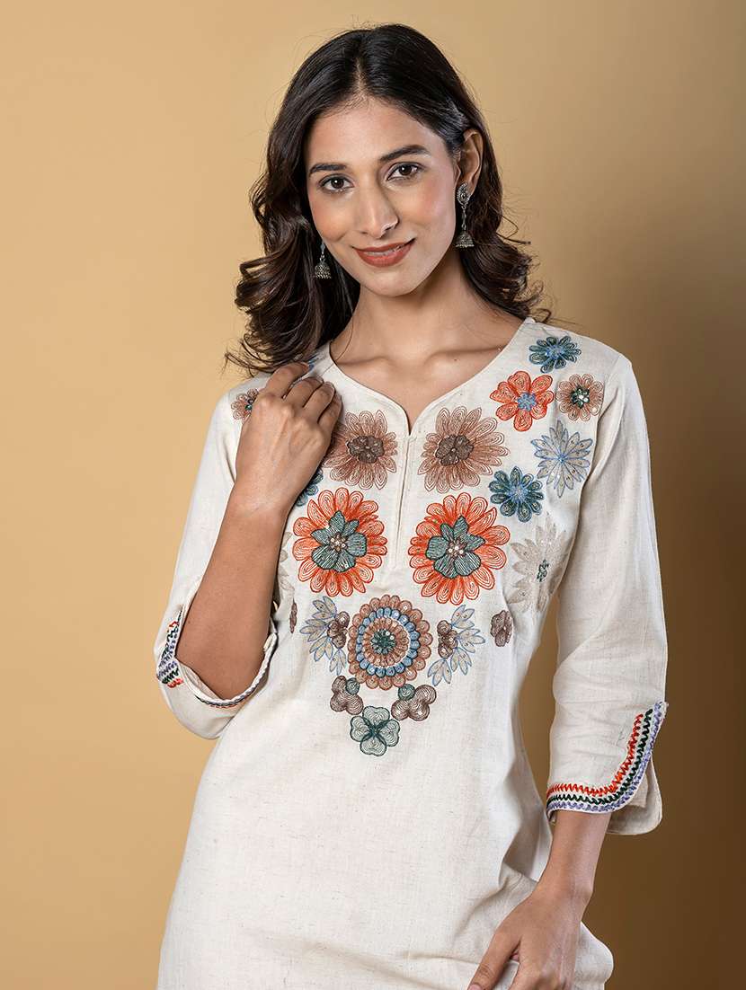 off white cotton blend kurta palazzo  set - 22058411 -  Standard Image - 1