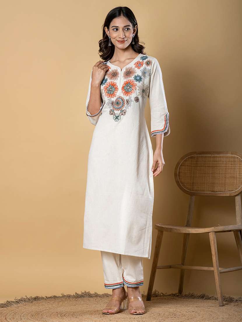 off white cotton blend kurta palazzo  set - 22058411 -  Standard Image - 4