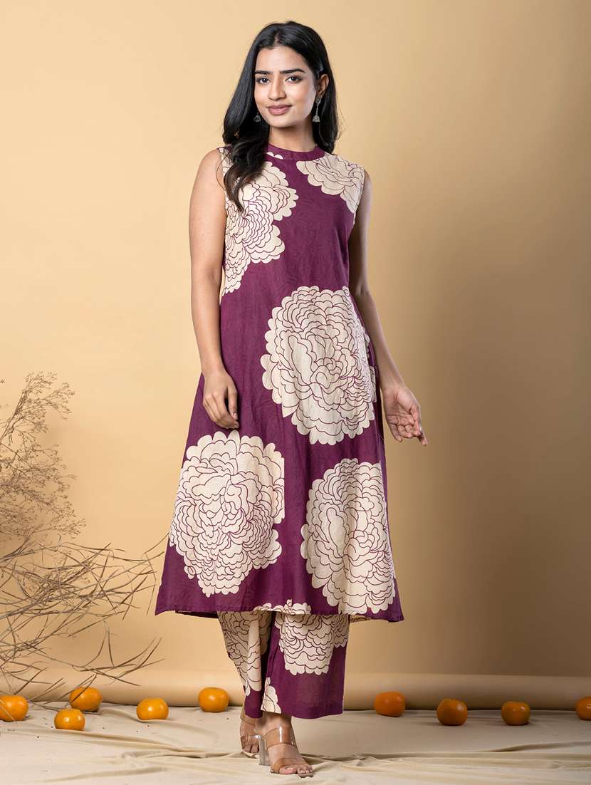 purple cotton kurta palazzo  set
