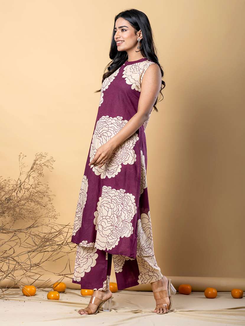 purple cotton kurta palazzo  set - 22058413 -  Standard Image - 1