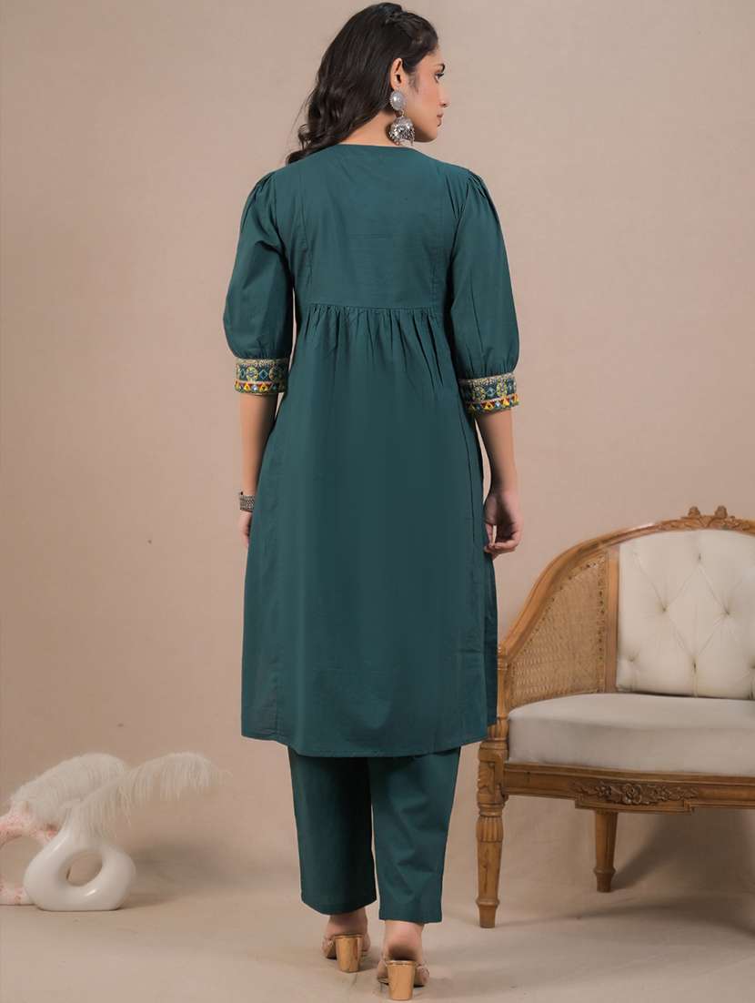 green cotton kurta pant  set - 22058421 -  Standard Image - 4