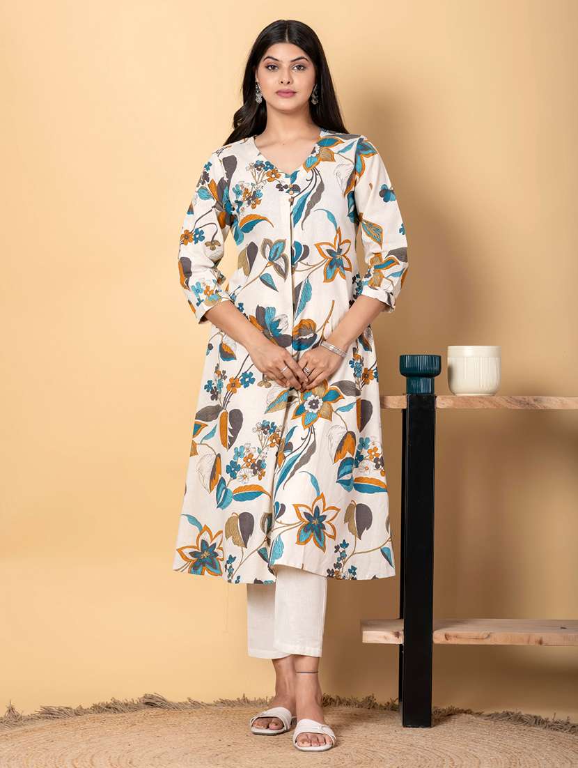 women three quarter sleeve kurta and pant set - 22058424 -  Standard Image - 1