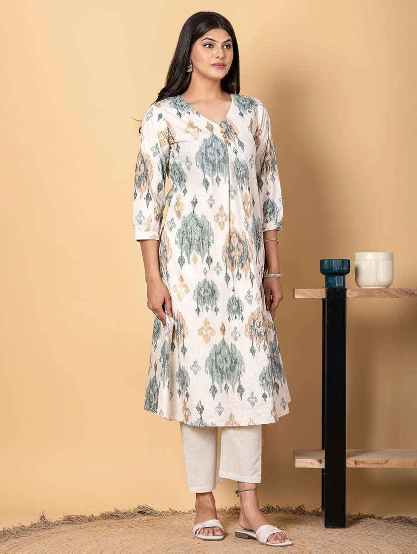 green cotton blend kurta pant  set - 22058427 -  Standard Image - 1