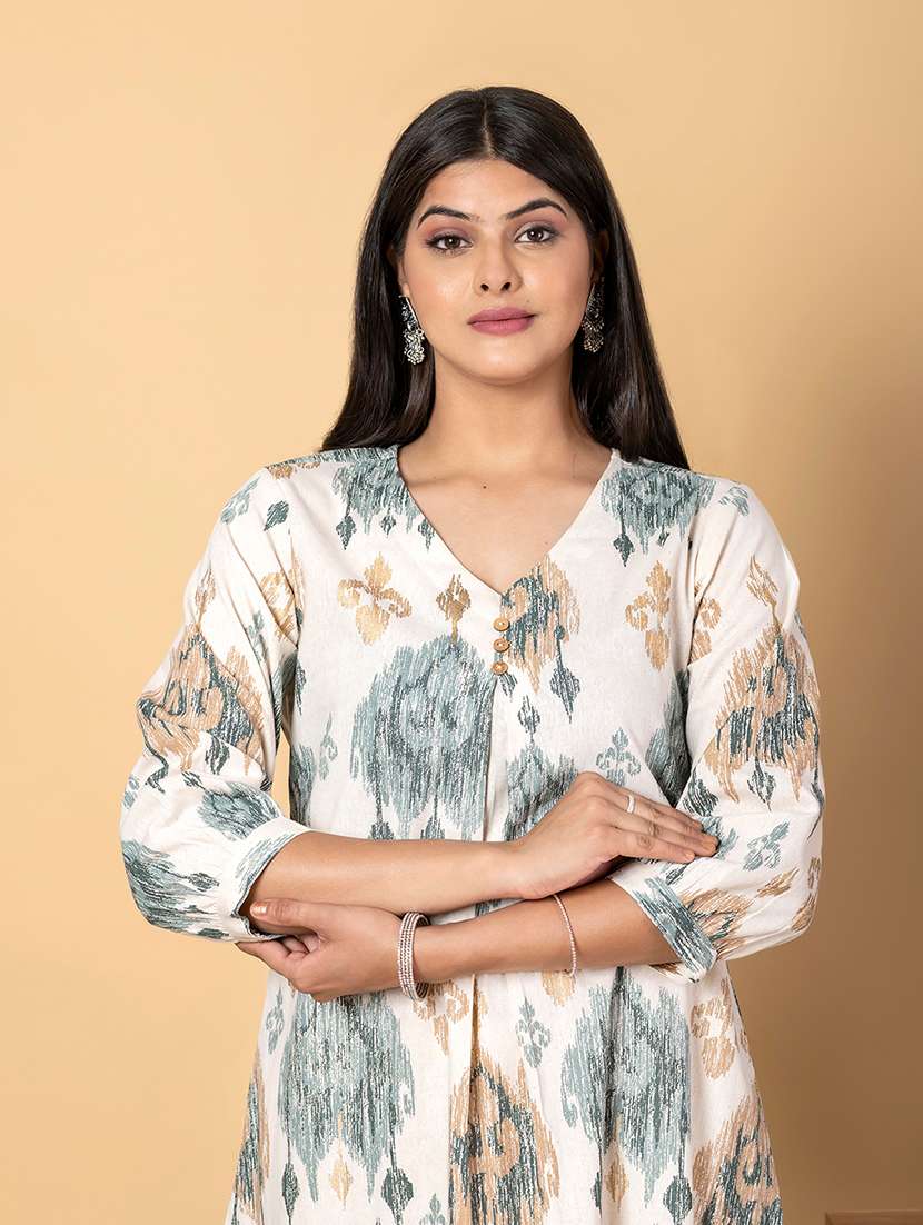 green cotton blend kurta pant  set - 22058427 -  Standard Image - 4