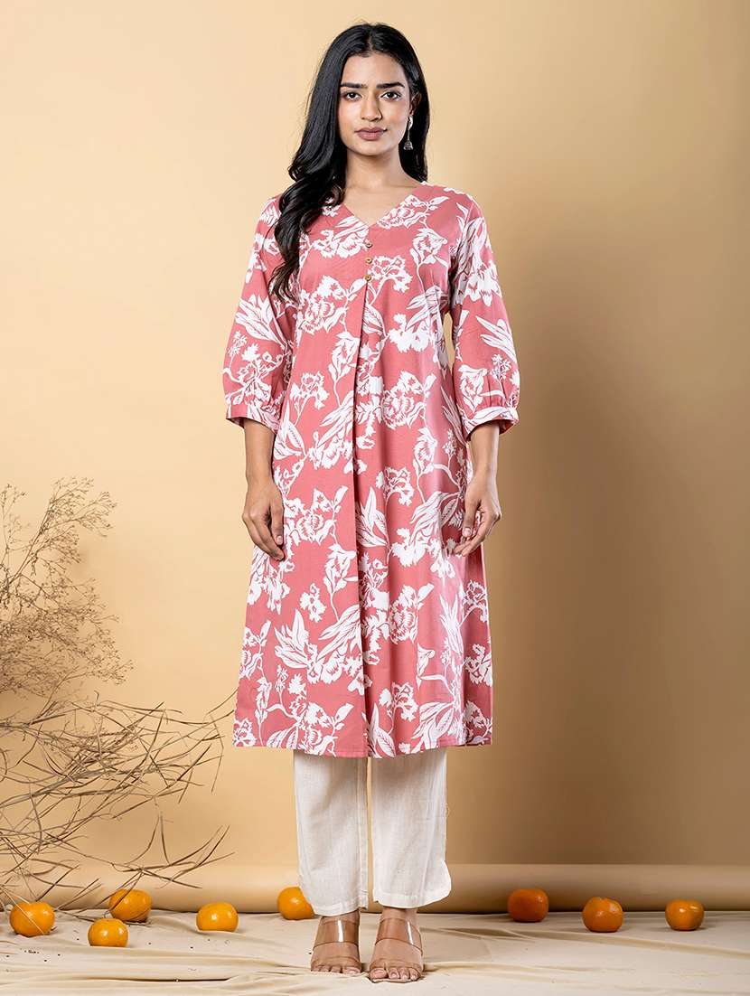 women three quarter sleeve kurta and pant set - 22058448 -  Standard Image - 1