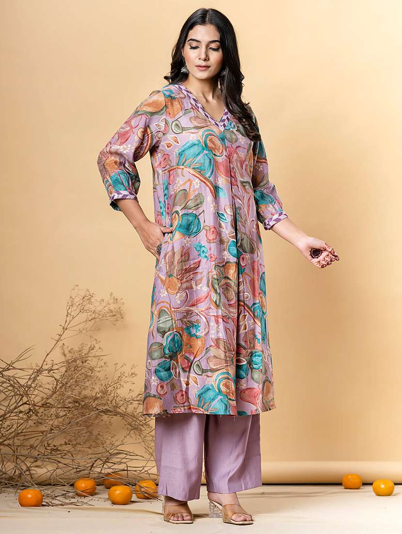 purple rayon kurta pant  set - 22058449 -  Standard Image - 1