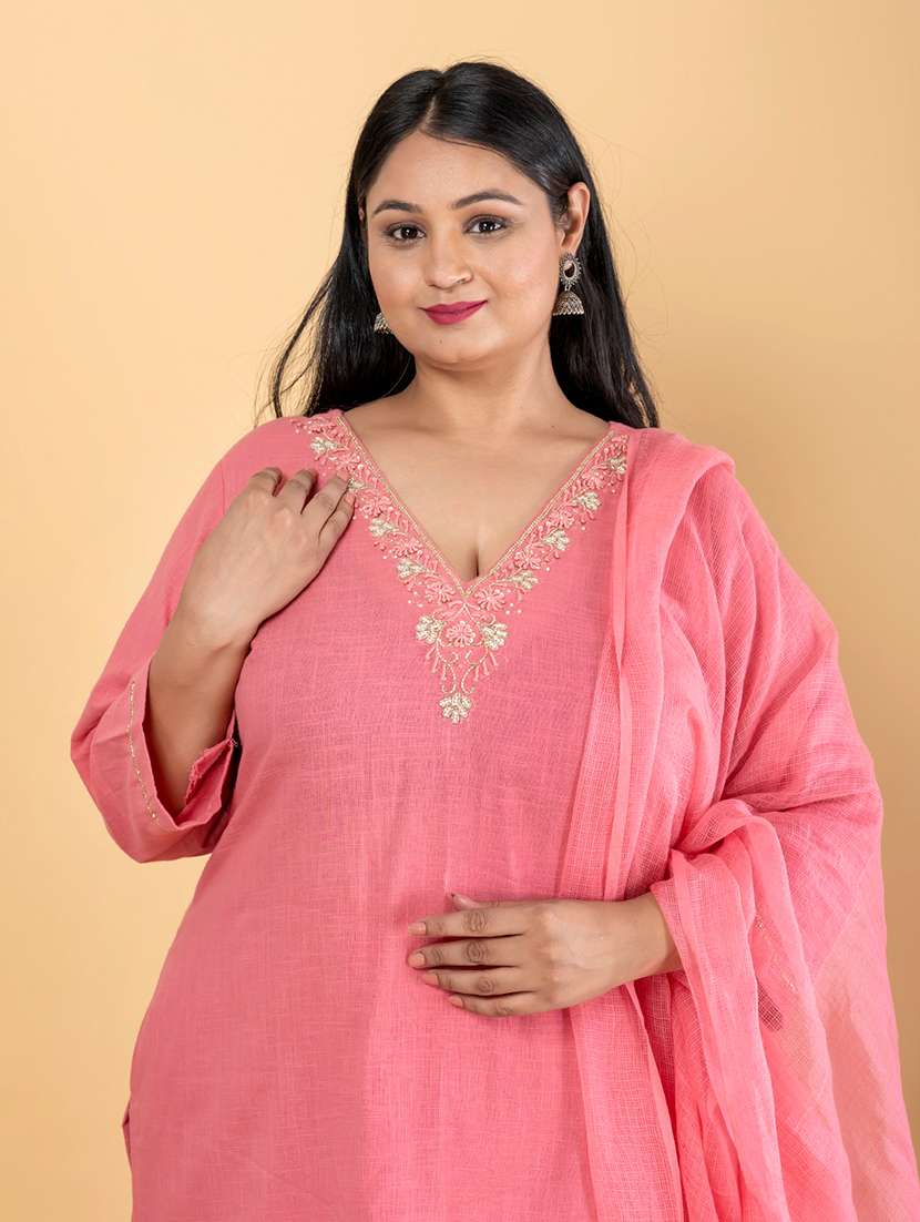peach cotton blend suit  set - 22058468 -  Standard Image - 1