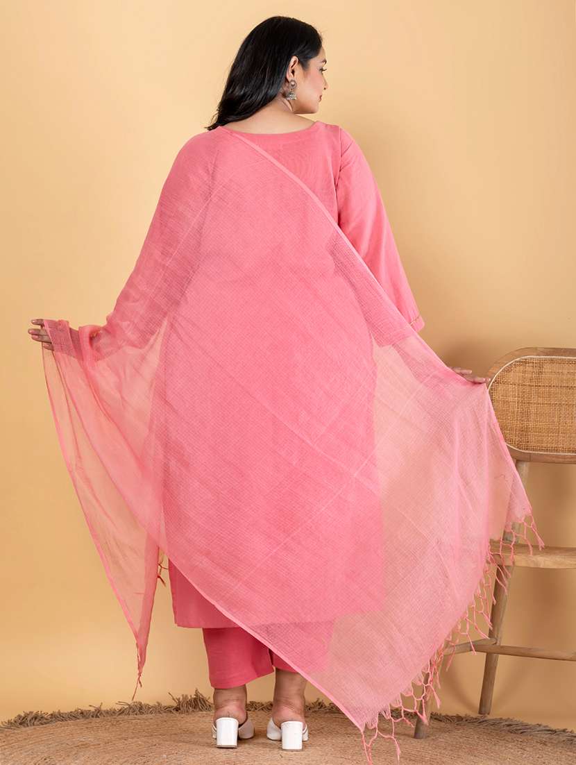 peach cotton blend suit  set - 22058468 -  Standard Image - 4
