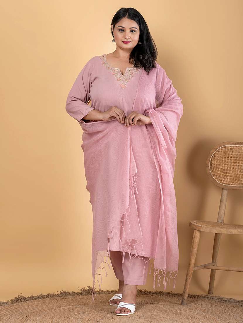 women three quarter sleeve kurta pant with dupatta set