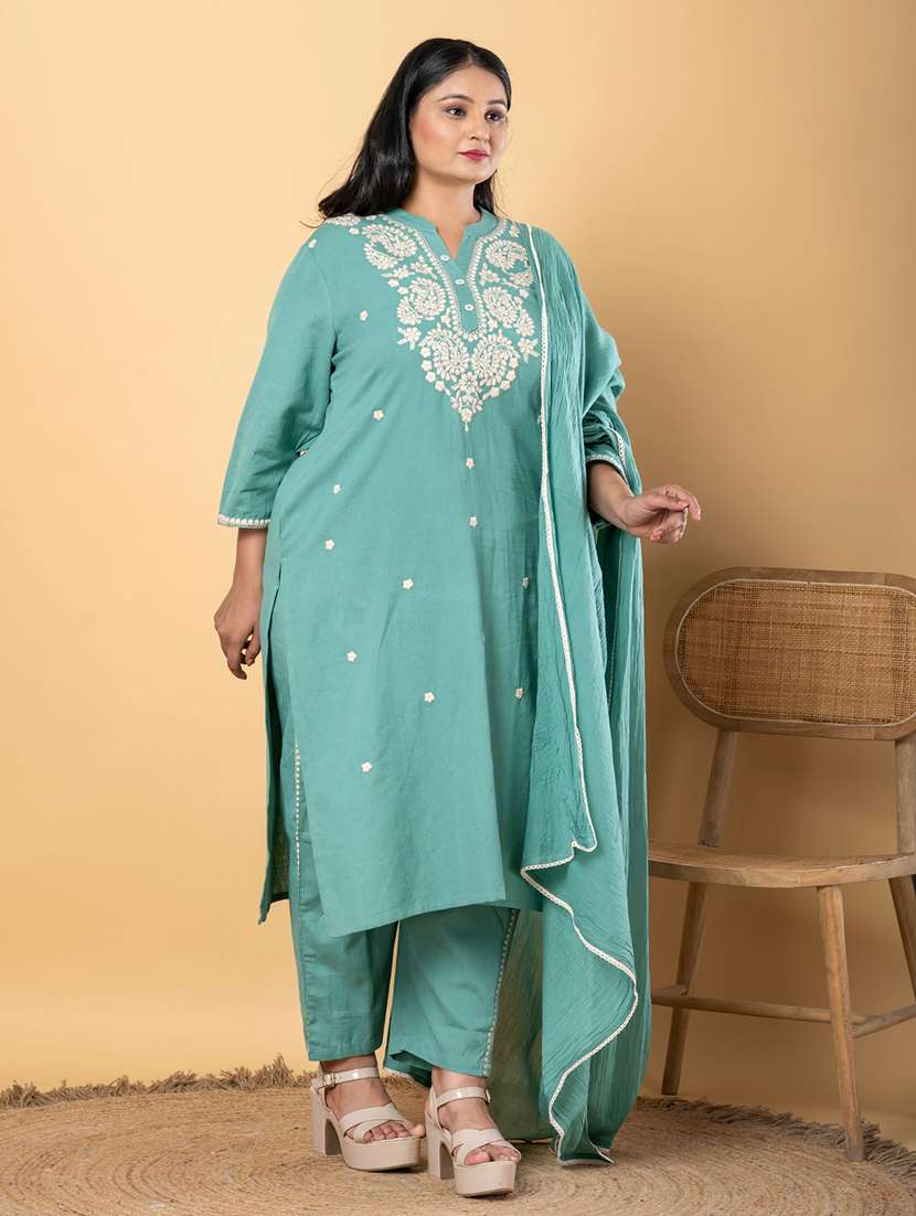 green cotton blend suit  set - 22058470 -  Standard Image - 1