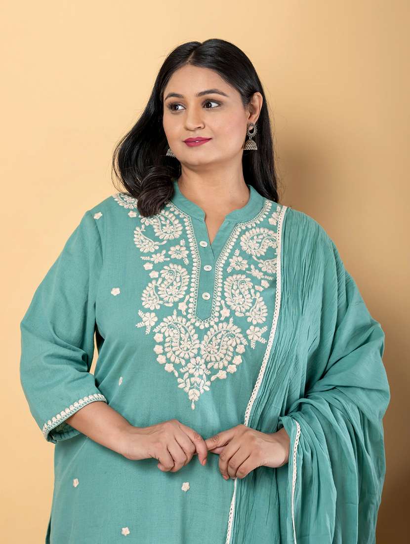 green cotton blend suit  set - 22058470 -  Standard Image - 4