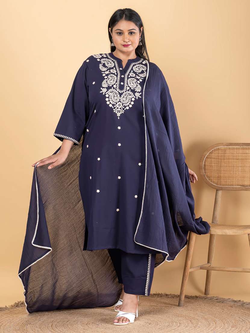 women three quarter sleeve kurta pant with dupatta set - 22058471 -  Standard Image - 1